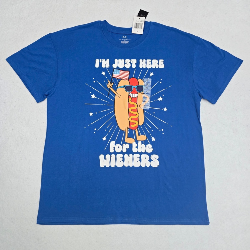 Isaac Morris Just Here For The Wieners Hot Dog Graphic T-Shirt Blue XL NEW